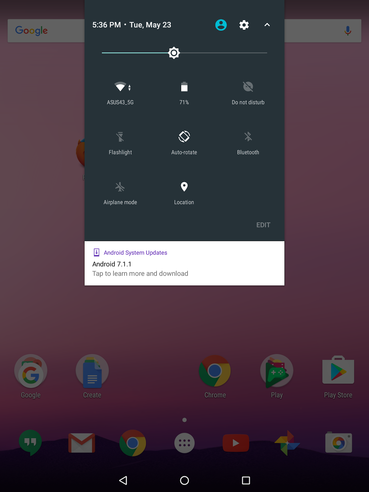 Swipe down the Notification bar and tap the User icon