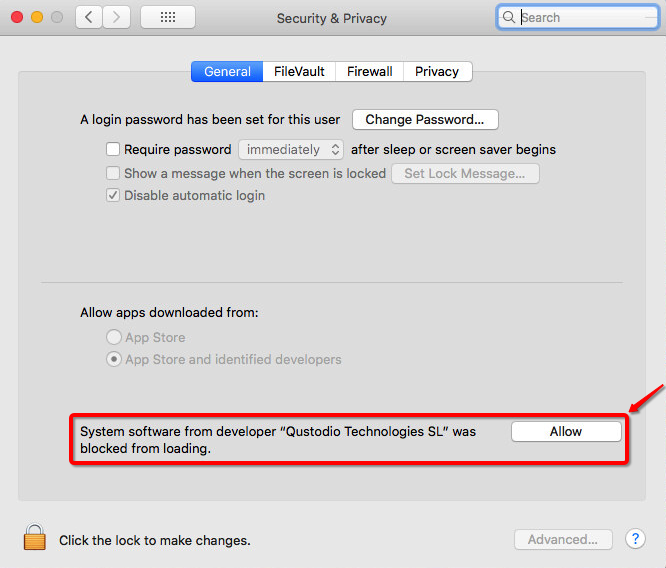Allow Qustodio on Security Preferences Mac OSX High Sierra